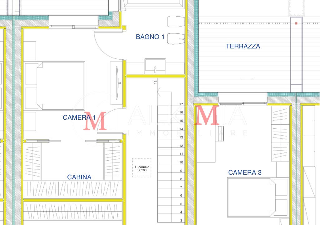 Pianta villa Passons 2 piano primo