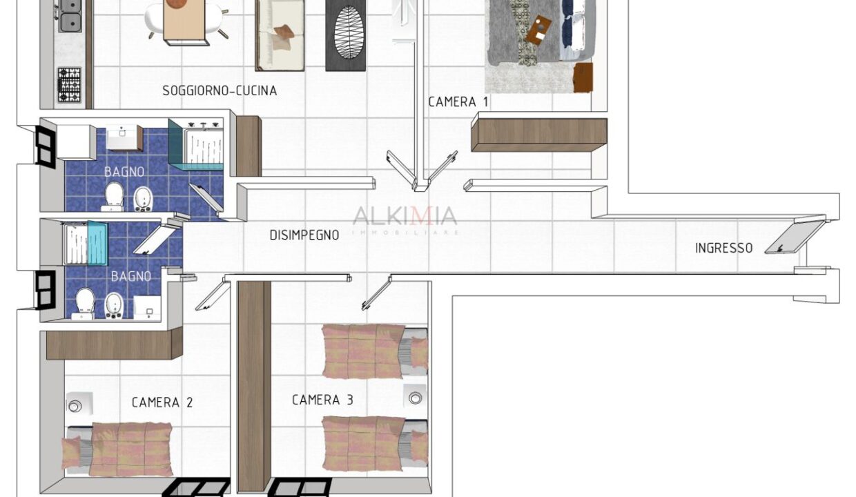 Udine nord tricamere con terrazza pianta