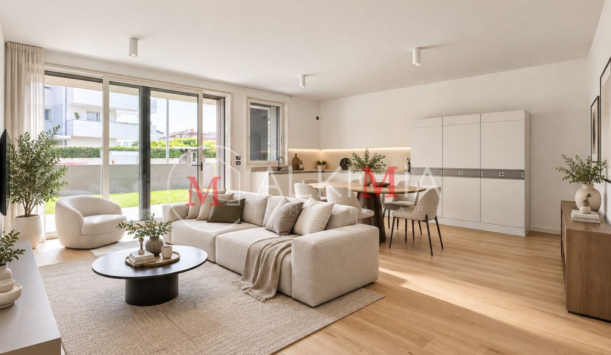 Udine nord bicamere con giardino render zona giorno