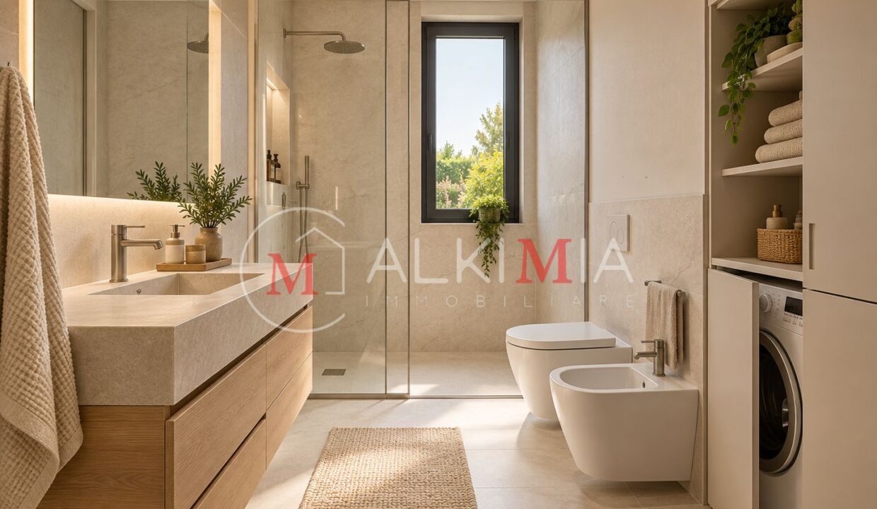 Udine tricamere piano terra con giardino render bagno
