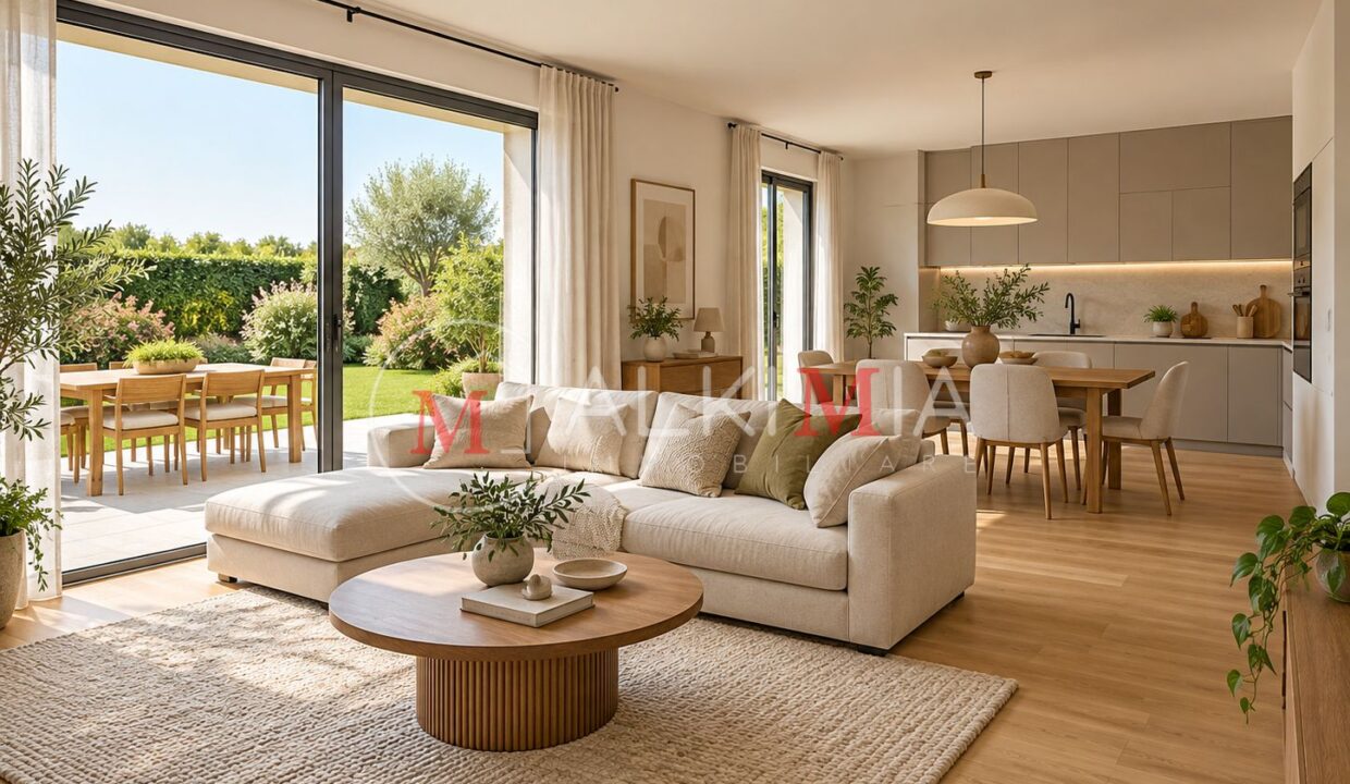 Udine tricamere piano terra con giardino render soggiorno