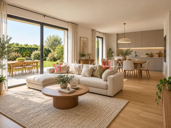 Udine tricamere piano terra con giardino render soggiorno